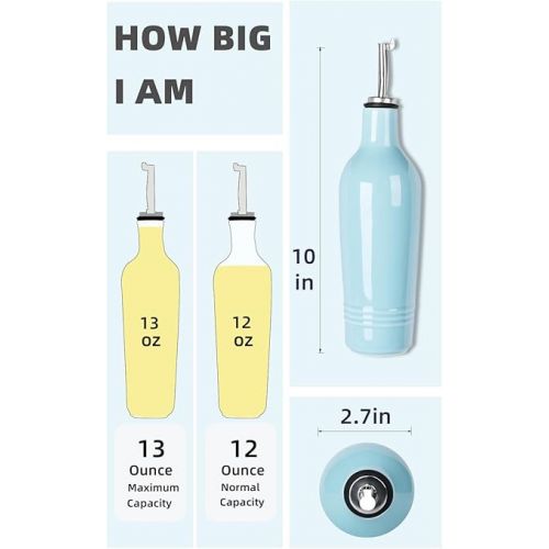  HAOTOP Ceramic Olive Oil Dispenser Bottle,Perfect for Storage of Oil or Vinegar,13 oz (Turquoise)