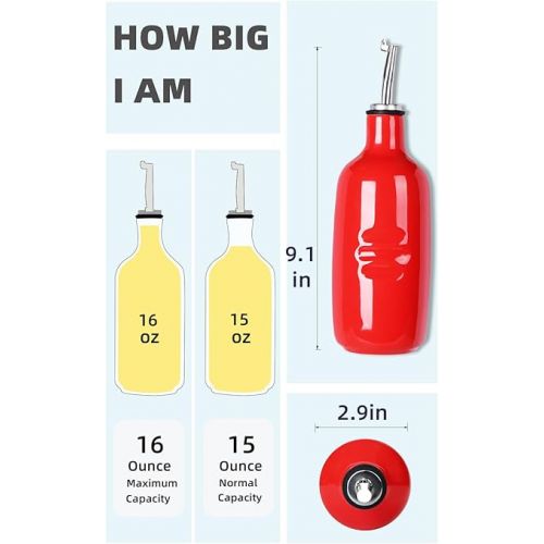  HAOTOP Ceramic Olive Oil Dispenser Bottle,Perfect for Storage of Oil or Vinegar,16 oz (Red)