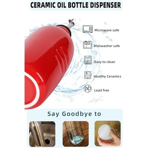  HAOTOP Ceramic Olive Oil Dispenser Bottle,Perfect for Storage of Oil or Vinegar,16 oz (Red)