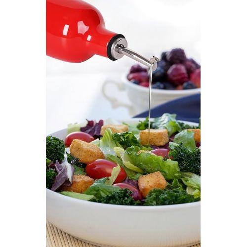  HAOTOP Ceramic Olive Oil Dispenser Bottle,Perfect for Storage of Oil or Vinegar,16 oz (Red)