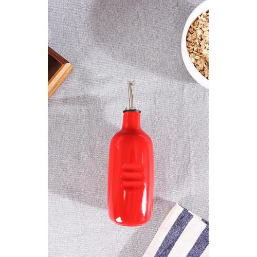  HAOTOP Ceramic Olive Oil Dispenser Bottle,Perfect for Storage of Oil or Vinegar,16 oz (Red)