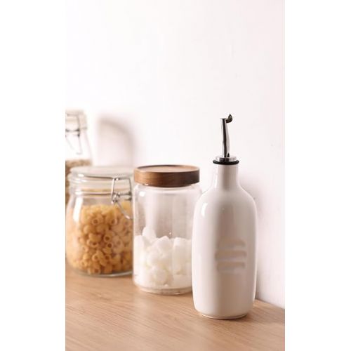  HAOTOP Ceramic Olive Oil Dispenser Bottle,Perfect for Storage of Oil or Vinegar,16 oz (White)