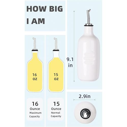  HAOTOP Ceramic Olive Oil Dispenser Bottle,Perfect for Storage of Oil or Vinegar,16 oz (White)