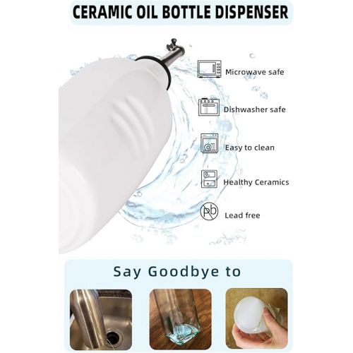  HAOTOP Ceramic Olive Oil Dispenser Bottle,Perfect for Storage of Oil or Vinegar,16 oz (White)