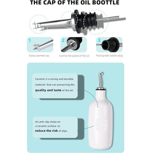  HAOTOP Ceramic Olive Oil Dispenser Bottle,Perfect for Storage of Oil or Vinegar,16 oz (White)