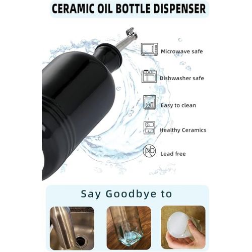  HAOTOP Ceramic Olive Oil Dispenser Bottle, Perfect for Storage of Oil or Vinegar,15 oz (Black)