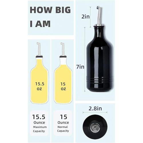  HAOTOP Ceramic Olive Oil Dispenser Bottle, Perfect for Storage of Oil or Vinegar,15 oz (Black)