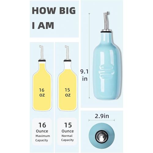  HAOTOP Ceramic Olive Oil Dispenser Bottle,Perfect for Storage of Oil or Vinegar,16 oz (Turquoise)