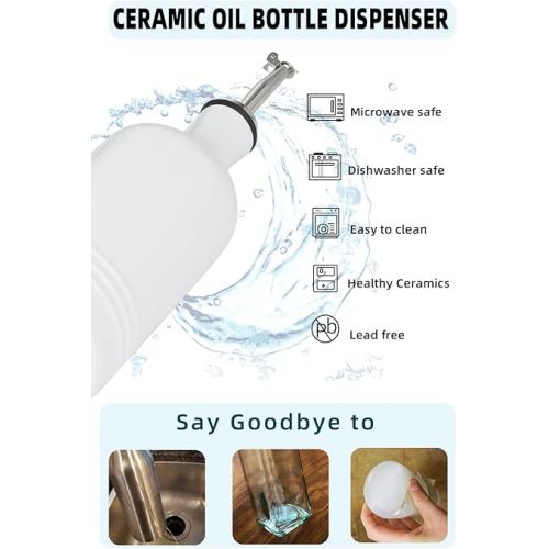  HAOTOP Ceramic Olive Oil Dispenser Bottle,Perfect for Storage of Oil or Vinegar,15 oz (White)