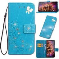HAOTP Pixel 3a XL Case,Pixel 3 XL Lite Case,3D Handmade Shiny Bling Crystal Rhinestone Floral Butterfly Lucky Flowers Credit Card ID Holders PU Leather Cover for Pixel 3 XL Lite / Pixel