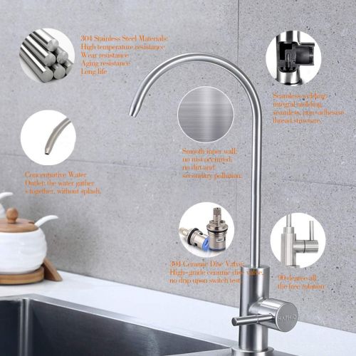  HAPHID Drinking Water Faucet 100% Lead-Free Kitchen Sink Water Filtration Faucet Fits Water Filter or Reverse Osmosis System in Non-Air Gap, Stainless Steel 304 Body Brushed Finish