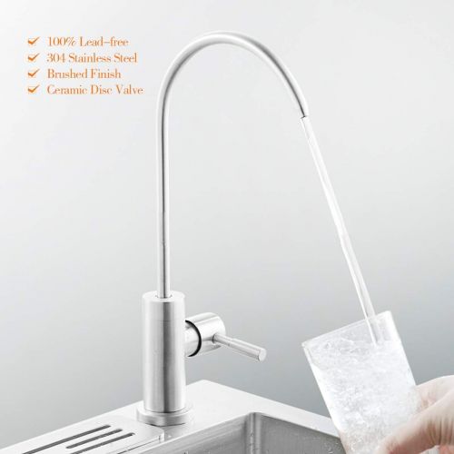  HAPHID Drinking Water Faucet 100% Lead-Free 7-Shaped Kitchen Sink Water Filtration Faucet Fits Water Filter or Reverse Osmosis System in Non-Air Gap, Stainless Steel 304 Body Brush