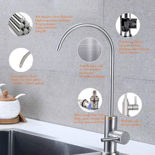  HAPHID Drinking Water Faucet 100% Lead-Free 7-Shaped Kitchen Sink Water Filtration Faucet Fits Water Filter or Reverse Osmosis System in Non-Air Gap, Stainless Steel 304 Body Brush