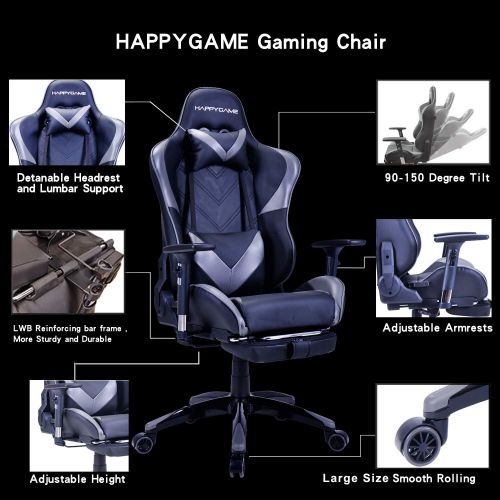  HAPPYGAME Heavy Duty Multifunctional Office Chair Designed for pro Gaming and Office with Footrest, Backrest, Pillows Recliner, Swivel Rocket Tilt and Seat Height Adjustment OS7612