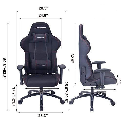  HAPPYGAME VCAS05 Racing Style Gaming Large Ergonomic High-Back Breathable Fabric Office Executive Computer Desk Chair with Headrest and Lumbar Support, Black