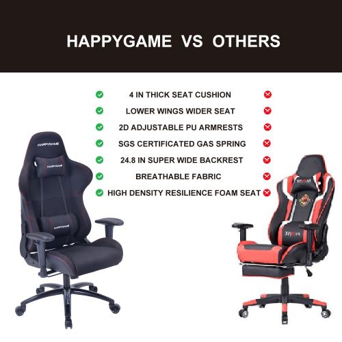  HAPPYGAME VCAS05 Racing Style Gaming Large Ergonomic High-Back Breathable Fabric Office Executive Computer Desk Chair with Headrest and Lumbar Support, Black