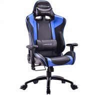 HAPPYGAME Racing Gaming Chair Oversized High-Back Ergonomic Computer Desk Office Chair PU Leather, Adjustable Headrest and Lumbar Support, Blue