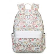 HAPPYTIMEBELT Double Zipper Eiffel Tower Printing School Backpack Student Book Bag(Beige)