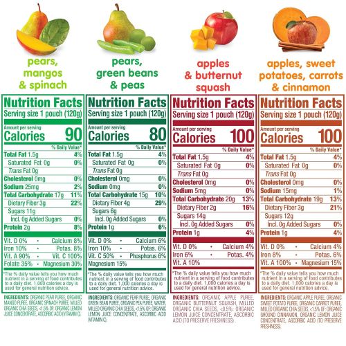  Happy Family Happy Tot Organic Stage 4 Super Foods Variety Pack, 4.22 Ounce Pouch (Pack of 16) Green Beans/Pear/Pea, Sweet Potato/Apple/Carrot/Cinnamon, Apple/Butternut/Spinach/Mango/Pear (Pack