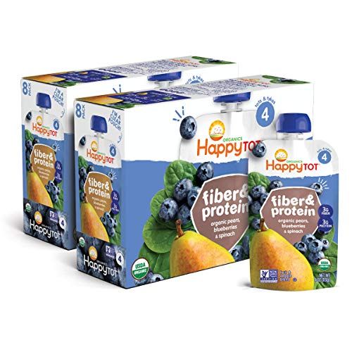  Happy Family Happy Tot Organic Stage 4 Fiber & Protein, Pears, Blueberries & Spinach, 4 Ounce (Pack of 16)