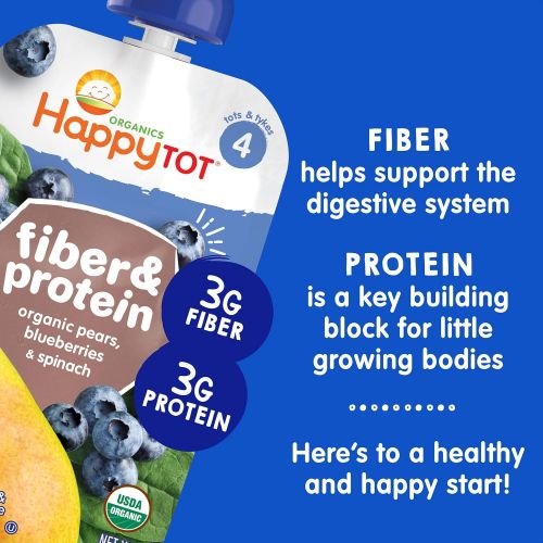  Happy Family Happy Tot Organic Stage 4 Fiber & Protein, Pears, Blueberries & Spinach, 4 Ounce (Pack of 16)