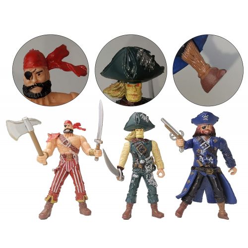  HAPTIME 6 pcs Pirates Action Figure Playset with 6 Weapons / Sea Rover Toy (Each 3.75 ) (Pirate)