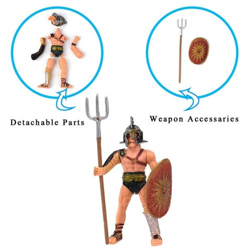  HAPTIME 6 Pcs Roman Gladiator Playsets Toy with Weapons and Shield, Ancient Rome Soldier Action Figures, Spartan Warrior