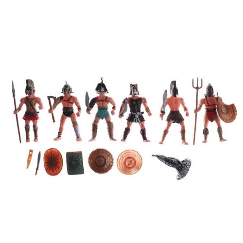  HAPTIME 6 Pcs Roman Gladiator Playsets Toy with Weapons and Shield, Ancient Rome Soldier Action Figures, Spartan Warrior