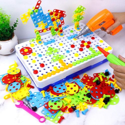  [아마존핫딜][아마존 핫딜] HAPTIME 237 Pieces Electric DIY Drill Educational Set, STEM Learning Toys, 3D Construction Engineering Building Blocks for Boys and Girls Ages 3 4 5 6 7 8 9 10 Year Old, Creative Games and