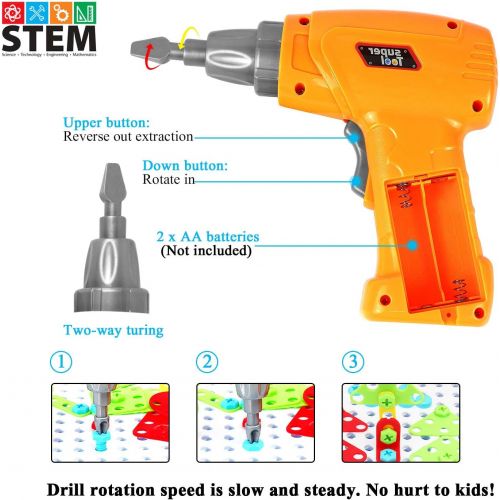  [아마존핫딜][아마존 핫딜] HAPTIME 237 Pieces Electric DIY Drill Educational Set, STEM Learning Toys, 3D Construction Engineering Building Blocks for Boys and Girls Ages 3 4 5 6 7 8 9 10 Year Old, Creative Games and