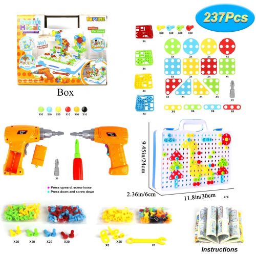  [아마존핫딜][아마존 핫딜] HAPTIME 237 Pieces Electric DIY Drill Educational Set, STEM Learning Toys, 3D Construction Engineering Building Blocks for Boys and Girls Ages 3 4 5 6 7 8 9 10 Year Old, Creative Games and