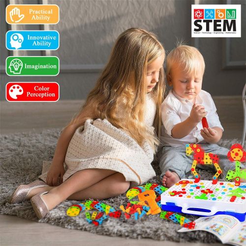  [아마존핫딜][아마존 핫딜] HAPTIME 237 Pieces Electric DIY Drill Educational Set, STEM Learning Toys, 3D Construction Engineering Building Blocks for Boys and Girls Ages 3 4 5 6 7 8 9 10 Year Old, Creative Games and