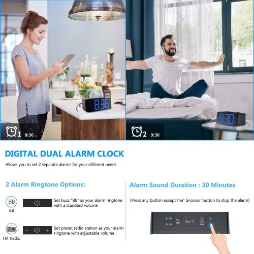  [아마존 핫딜] HAPTIME Digital Alarm Clock Radio for Bedrooms with FM Auto-Scan, Dual-Alarm, 4 Level Brightness Adjustable, Snooze and 12hr 24hr Format, Large LED Display, Powered by DC Adapter (