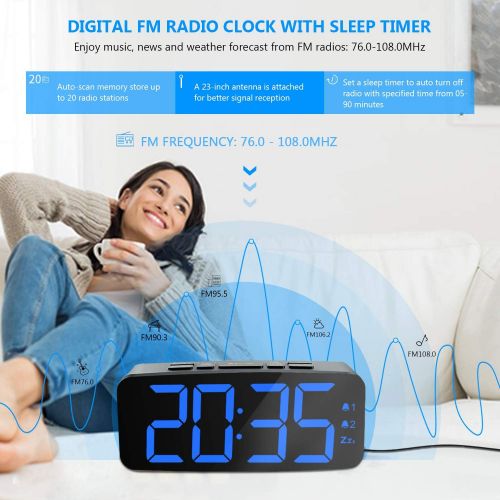  [아마존 핫딜] HAPTIME Digital Alarm Clock Radio for Bedrooms with FM Auto-Scan, Dual-Alarm, 4 Level Brightness Adjustable, Snooze and 12hr 24hr Format, Large LED Display, Powered by DC Adapter (