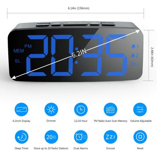  [아마존 핫딜] HAPTIME Digital Alarm Clock Radio for Bedrooms with FM Auto-Scan, Dual-Alarm, 4 Level Brightness Adjustable, Snooze and 12hr 24hr Format, Large LED Display, Powered by DC Adapter (