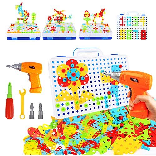  HAPTIME 237 Pieces Electric DIY Drill Educational Set, STEM Learning Toys, 3D Construction Engineering Building Blocks for Boys and Girls Ages 3 4 5 6 7 8 9 10 Year Old, Creative Games and