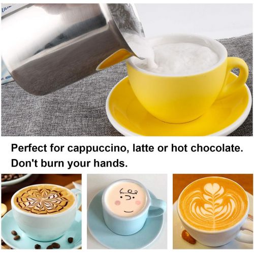  HAPTIME Manual Milk Creamer Hand Pump Frother Cappuccino Latte Coffee Foam Pitcher with Handle, Lid, Double Layer Filter Screen, Stainless Steel, 17-Ounce Capacity (500ml)