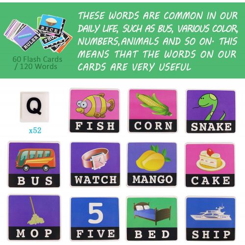  [아마존베스트]HAPTIME Matching Letter Game, Alphabet Reading & Spelling, Words & Objects, Number & Color Recognition, Educational Learning Toy for Preschooler, Kindergarten 3+ Years Old Kids Boys Girls