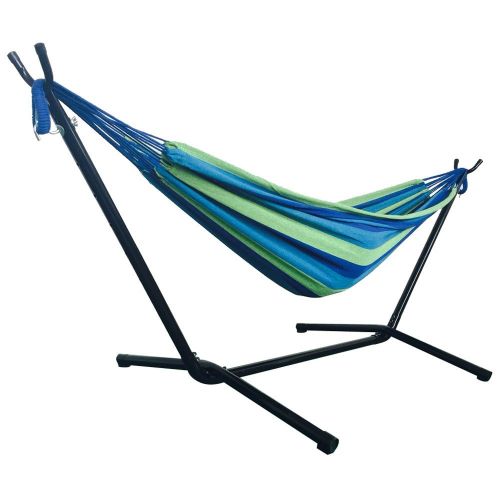  HARBORII Hammock with Steel Stand Two Person Adjustable Hammock Bed (Blue/Green)