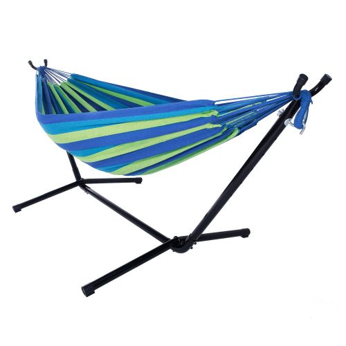  HARBORII Hammock with Steel Stand Two Person Adjustable Hammock Bed (Blue/Green)