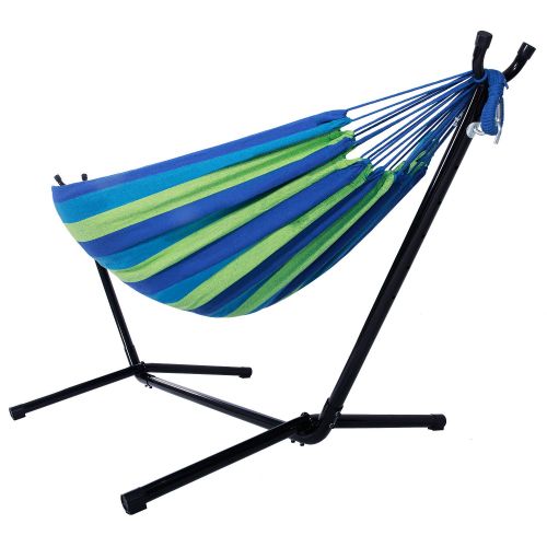  HARBORII Hammock with Steel Stand Two Person Adjustable Hammock Bed (Blue/Green)