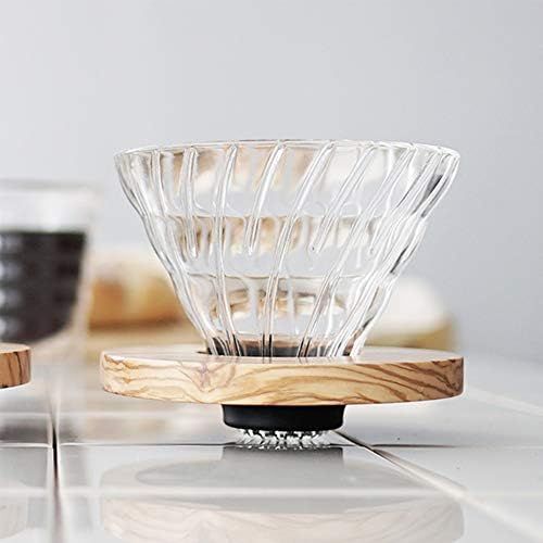  Hario VD 14Cup Olivenholz V60Tropfer Plus Messloeffel, Glas, transparent, 02Groesse, Holz, 11 x 9,8 x 10,7 cm