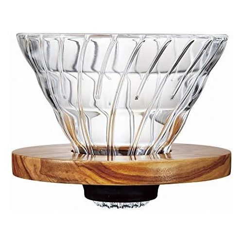  Hario VD 14Cup Olivenholz V60Tropfer Plus Messloeffel, Glas, transparent, 02Groesse, Holz, 11 x 9,8 x 10,7 cm