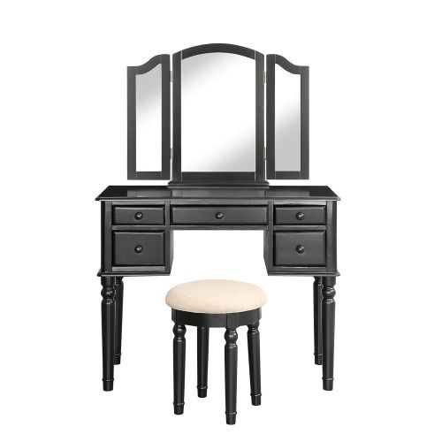  HARPER & BRIGHT DESIGNS Merax. Ella Vanity Set w/Stool Makeup Vanity Dressing Table, Bedroom Vanity (Black)