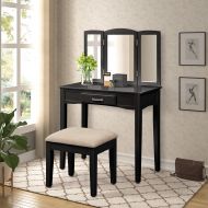 HARPER & BRIGHT DESIGNS Vanity Set Make-up Dressing Table with Mirror and Cushioned Stool (Black 3)