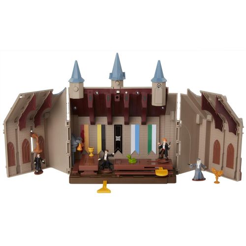  HARRY POTTER Hogwarts Great Hall Mini Playset with 5 Interactive Features, 4 Mini Figures, Podium, Goblet, Plus Works with Wizard Training Wands (Sold Separately)