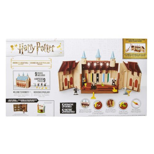  HARRY POTTER Hogwarts Great Hall Mini Playset with 5 Interactive Features, 4 Mini Figures, Podium, Goblet, Plus Works with Wizard Training Wands (Sold Separately)