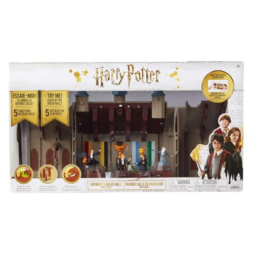  HARRY POTTER Hogwarts Great Hall Mini Playset with 5 Interactive Features, 4 Mini Figures, Podium, Goblet, Plus Works with Wizard Training Wands (Sold Separately)