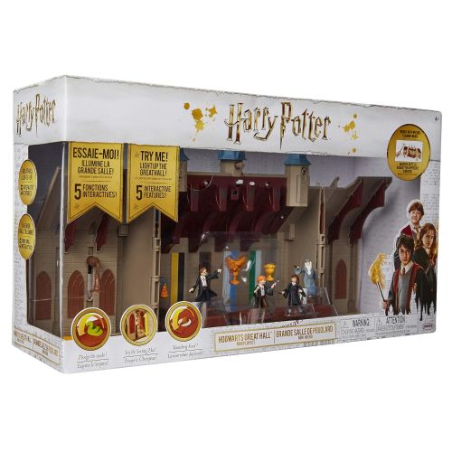  HARRY POTTER Hogwarts Great Hall Mini Playset with 5 Interactive Features, 4 Mini Figures, Podium, Goblet, Plus Works with Wizard Training Wands (Sold Separately)