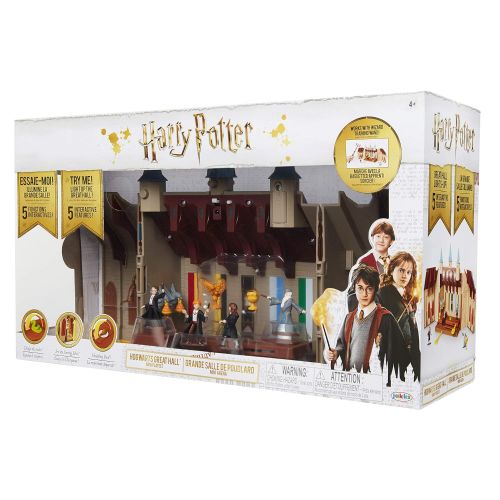  HARRY POTTER Hogwarts Great Hall Mini Playset with 5 Interactive Features, 4 Mini Figures, Podium, Goblet, Plus Works with Wizard Training Wands (Sold Separately)